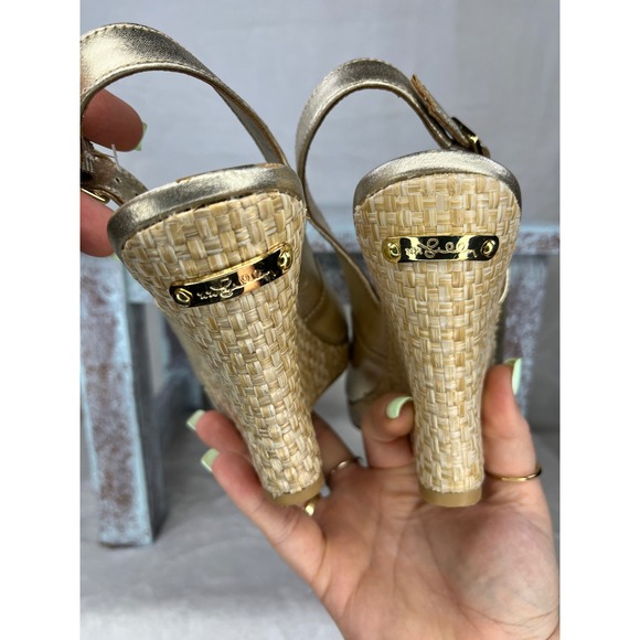 Lilly Pulitzer Gold Gigi Slingback Wedge Heels Espadrille Women Size 7.5 - Picture 6 of 9